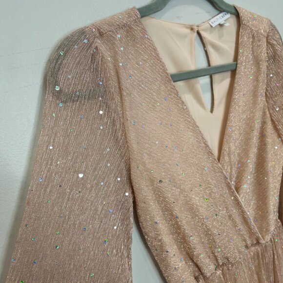 Baltic Born Pink Champagne Sheer Metallic Glitter Sparkle Maxi Gown Dress XS - Picture 3 of 11